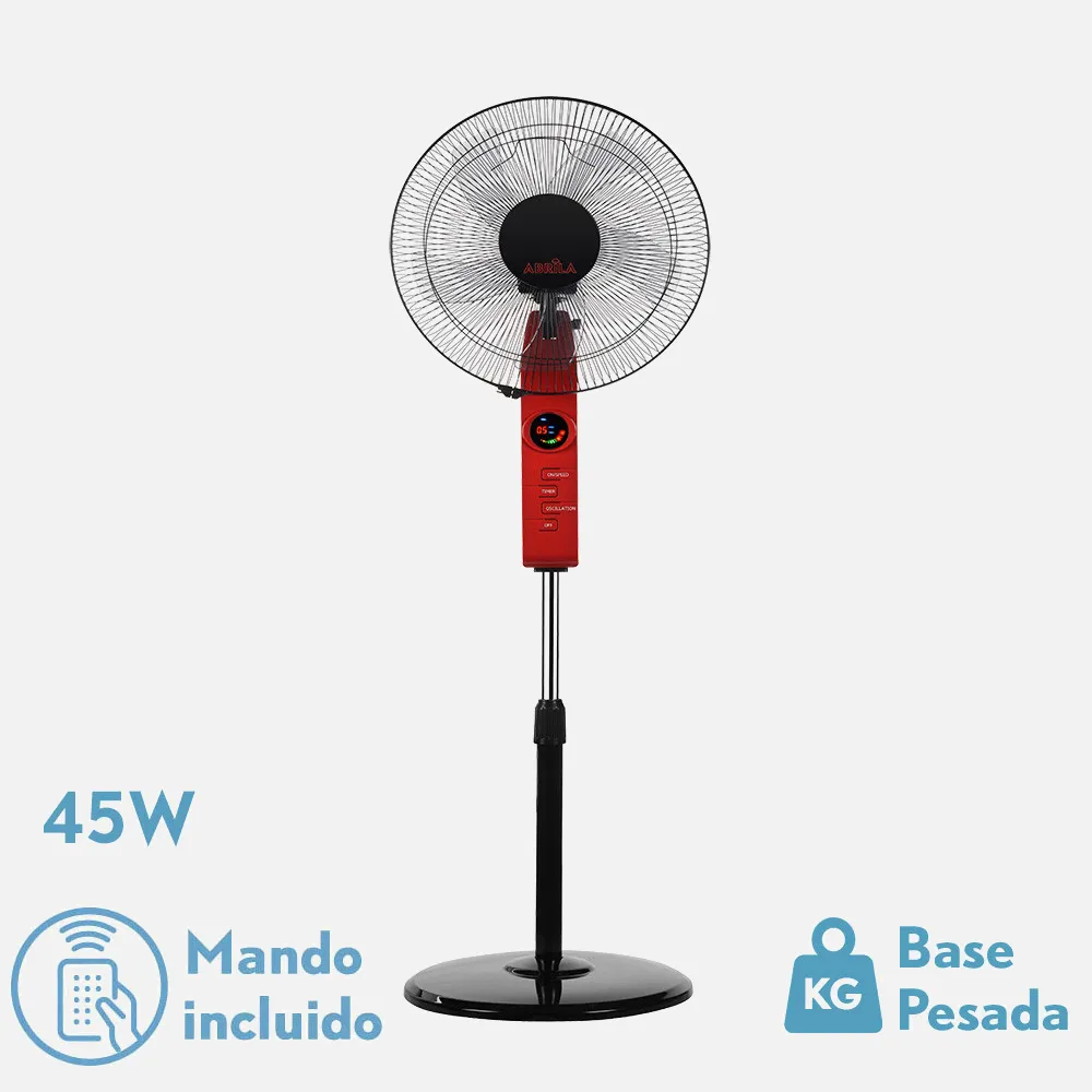 Ventilador De Pie Circus Rojo/negro 3vel 45w Regx43x40cm Oscilante 5asp.c/ Remoto,temporiz