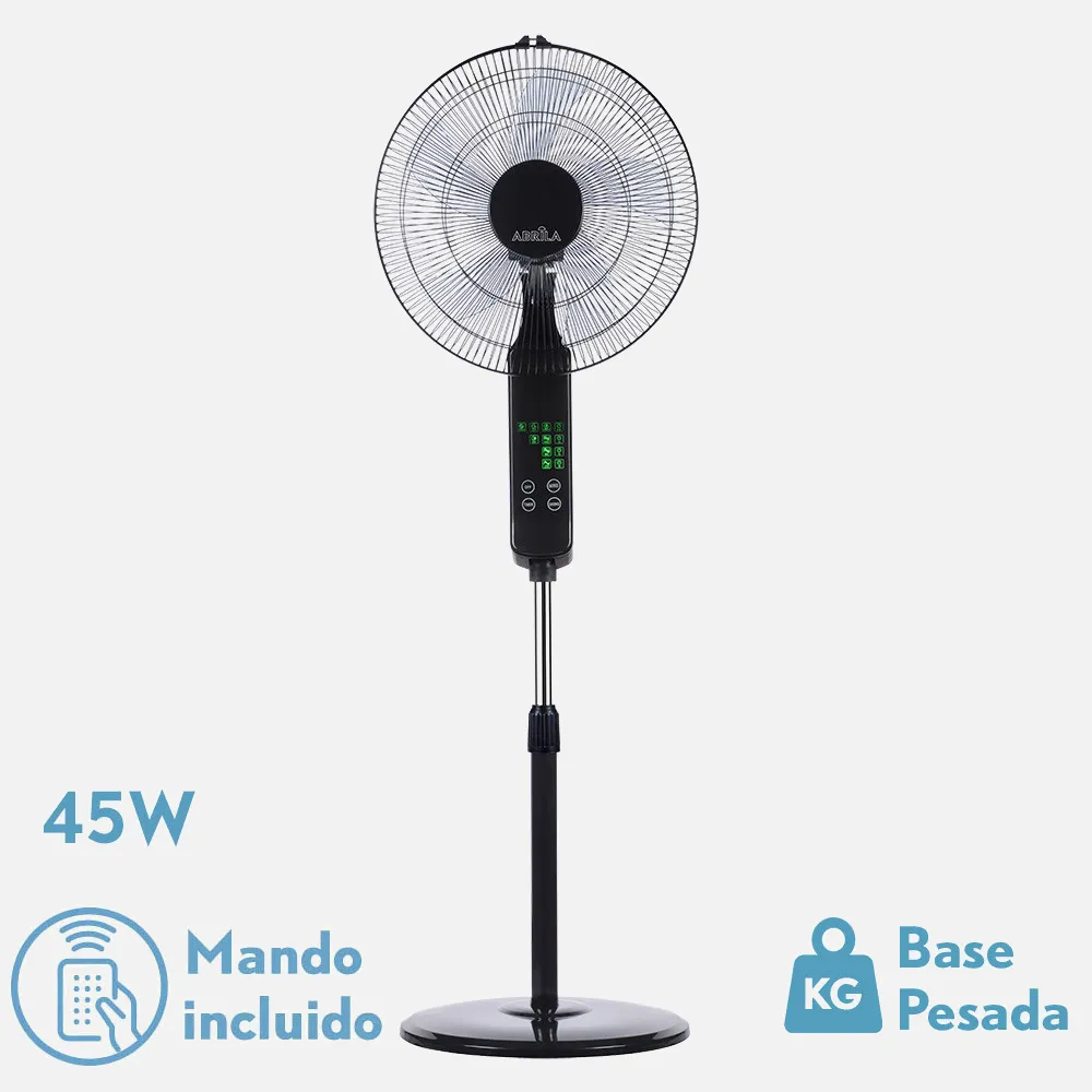 Ventilador De Pie Rodium Negro 3vel 45w Regx43x40cm Oscilante 5asp.tactil C/remoto Y Tempo