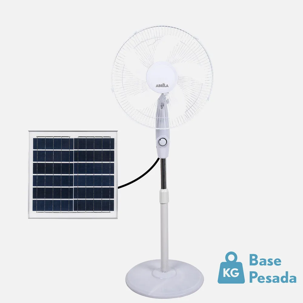 Ventilador De Pie Solar Frontera Blanco 20w 3vel 5aspas Fijo Y Rotatorio Bateria Litio Reg